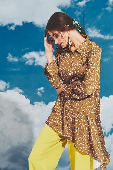 Блуза женская, Цвет: оливковый принт - фото