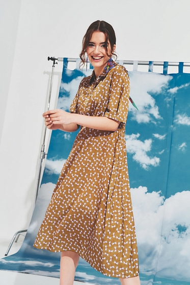 Платье женское, Цвет: оливковый принт - фото