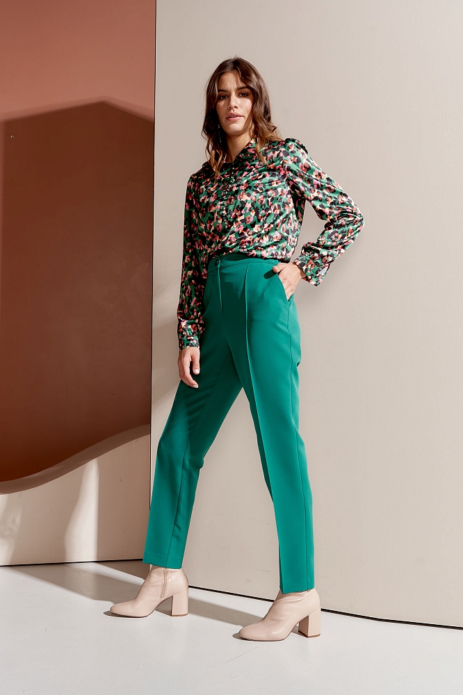 Блуза женская, Цвет: зеленый, принт - фото