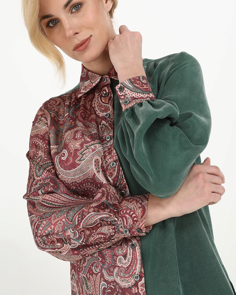 Блуза, цвет марсала принт пейсли /малахитовый, 13427-4285/96 - фото